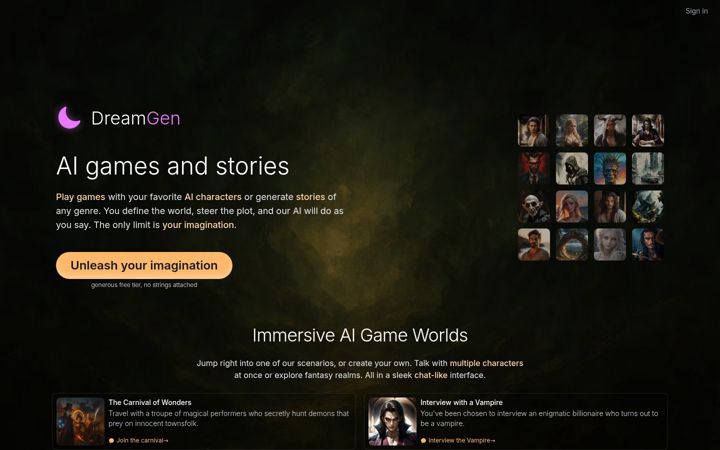 Screenshot von dreamgen.com