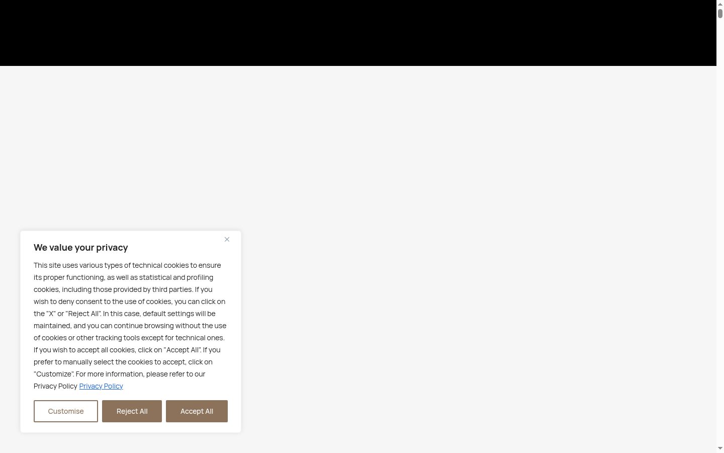 Screenshot del banner di consenso mostrato prima di qualsiasi interazione