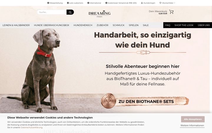Screenshot of dreamingpaws.com