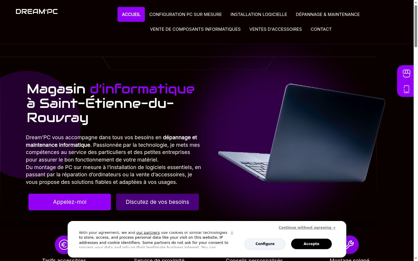 Captura de ecrã do banner de consentimento apresentado antes de qualquer interação