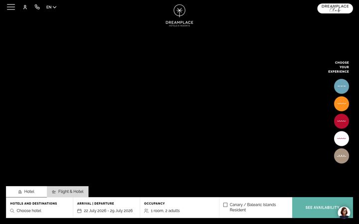 Screenshot of dreamplacehotels.com