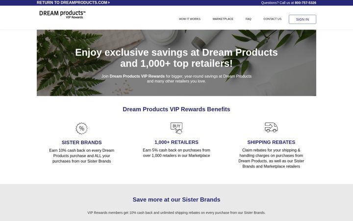 Snimka zaslona za dreamproductsviprewards.com