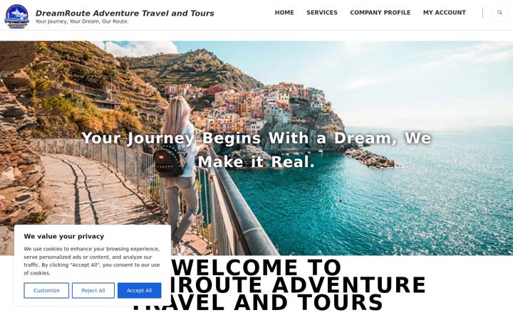 Screenshot of dreamroutetravelandtours.com