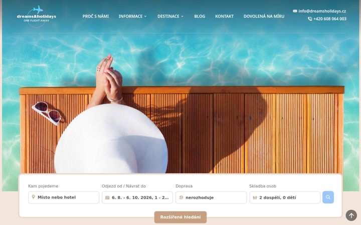 Snímek obrazovky dreamsholidays.cz