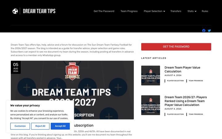 Captură de ecran a dreamteamtips.co.uk