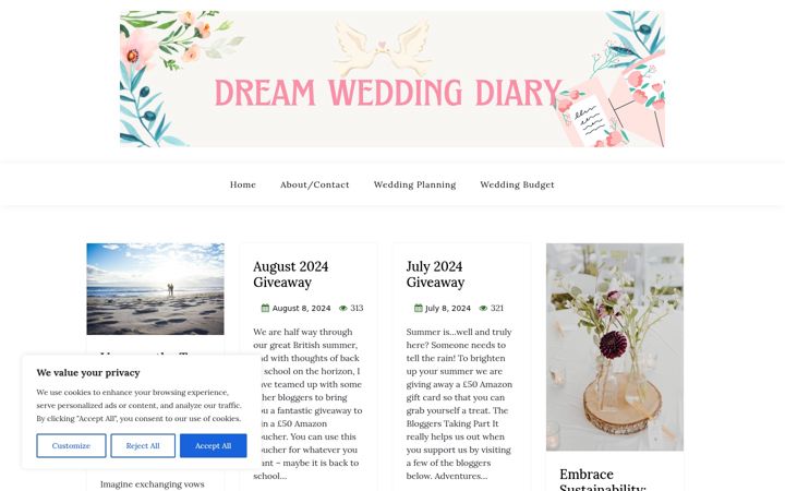 Screenshot of dreamweddingdiary.com