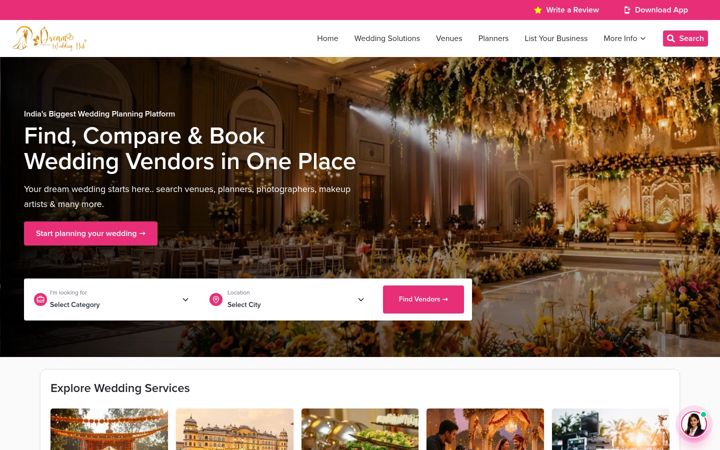 Captura de pantalla de dreamweddinghub.com