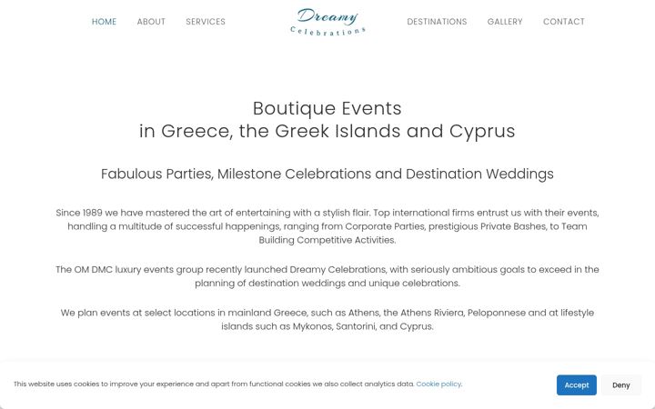 Screenshot of dreamycelebrations.com
