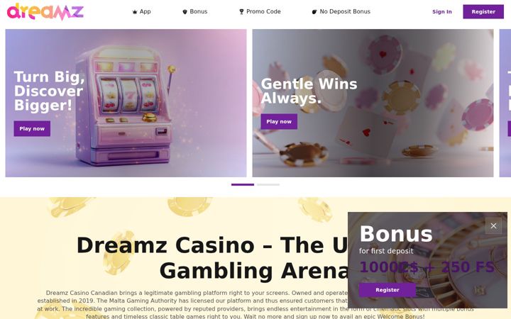 Screenshot of dreamzcasino.io