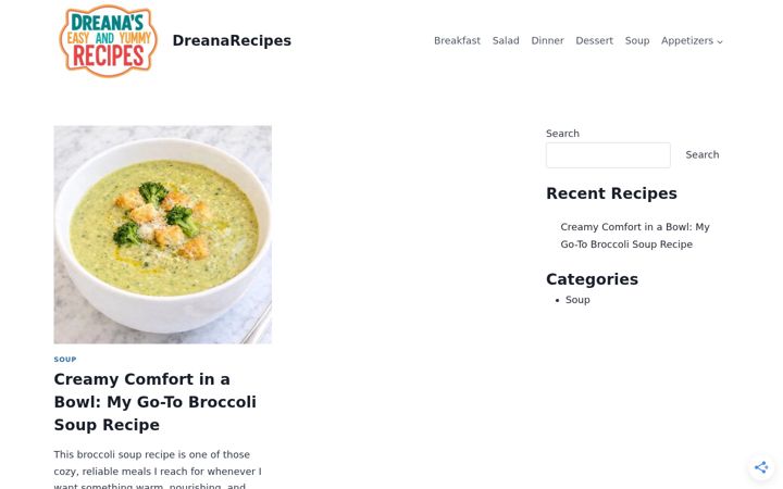 Screenshot of dreanarecipes.com