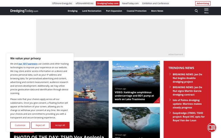 Screenshot of dredgingtoday.com