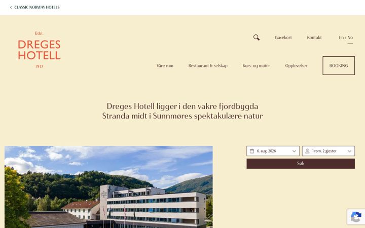 Kuvakaappaus sivustosta dregeshotell.no