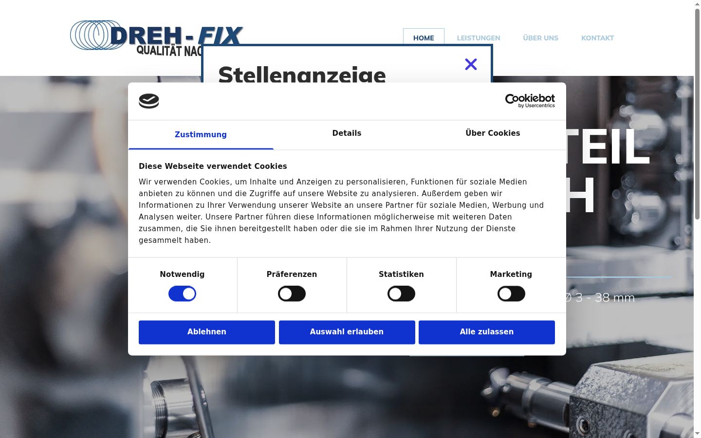 Screenshot des Einwilligungsbanners vor jeglicher Interaktion