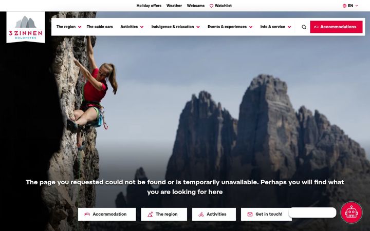 Kuvakaappaus sivustosta drei-zinnen.info