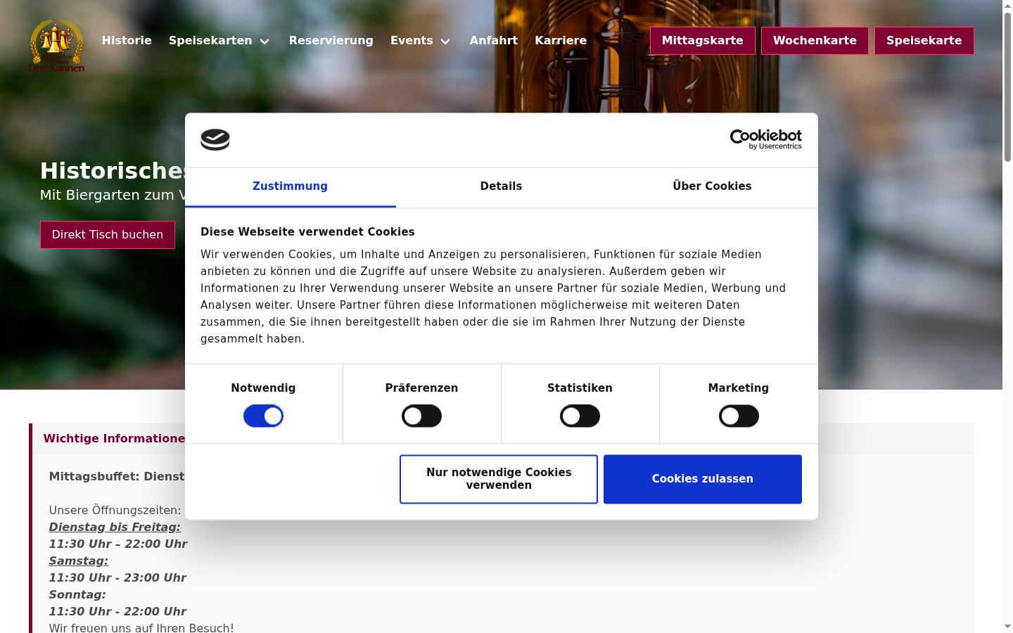 Screenshot des Einwilligungsbanners vor jeglicher Interaktion