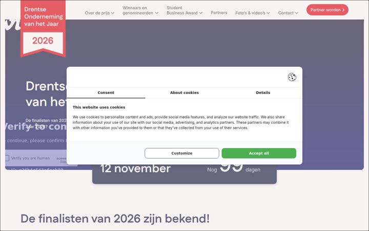 Screenshot of drentseondernemingvanhetjaar.nl