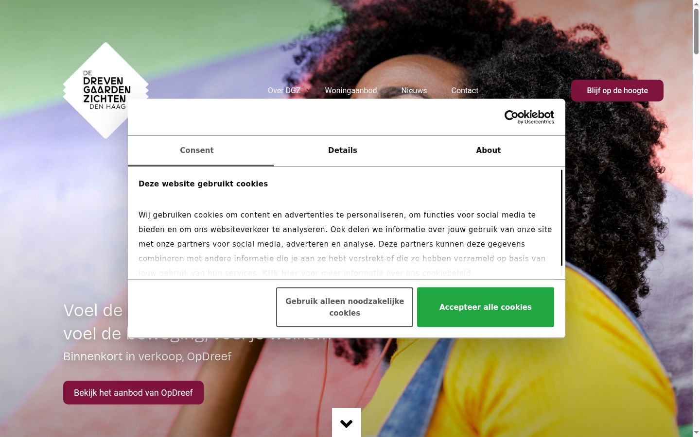 Screenshot van de toestemmingsbanner zoals getoond vóór enige interactie