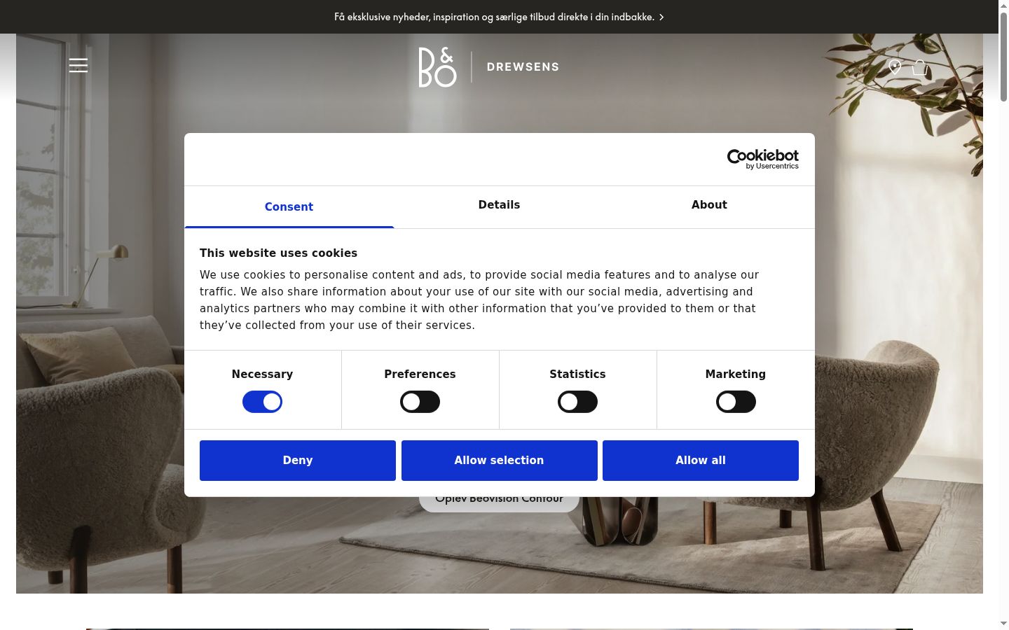 Screenshot del banner di consenso mostrato prima di qualsiasi interazione