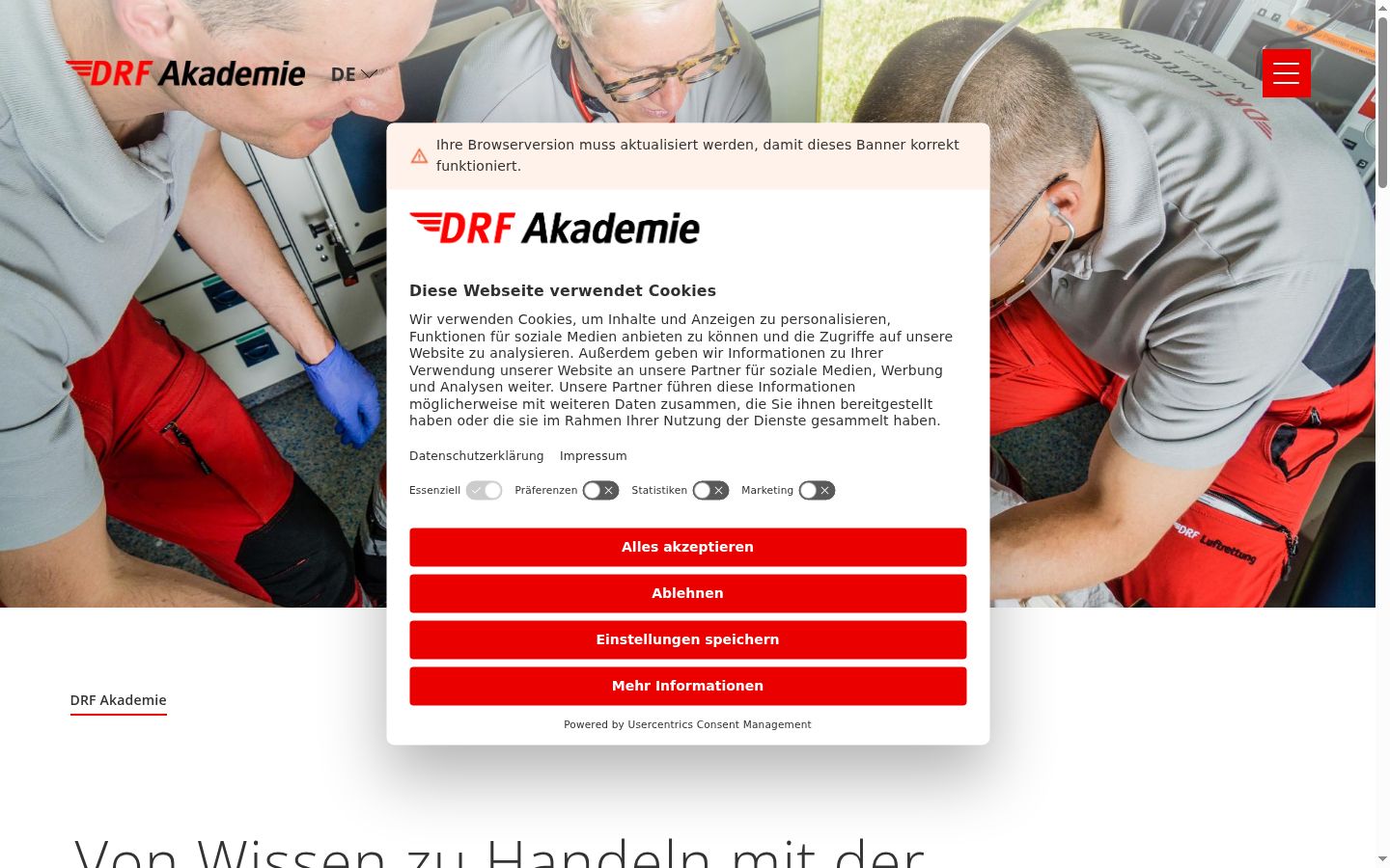 Screenshot del banner di consenso mostrato prima di qualsiasi interazione