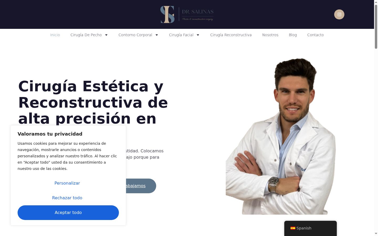 Captura de pantalla del banner de consentimiento mostrado antes de cualquier interacción