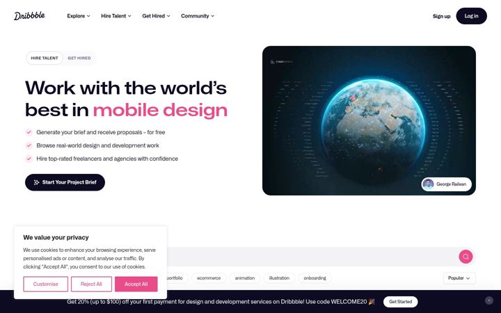 Snímek obrazovky dribbble.com