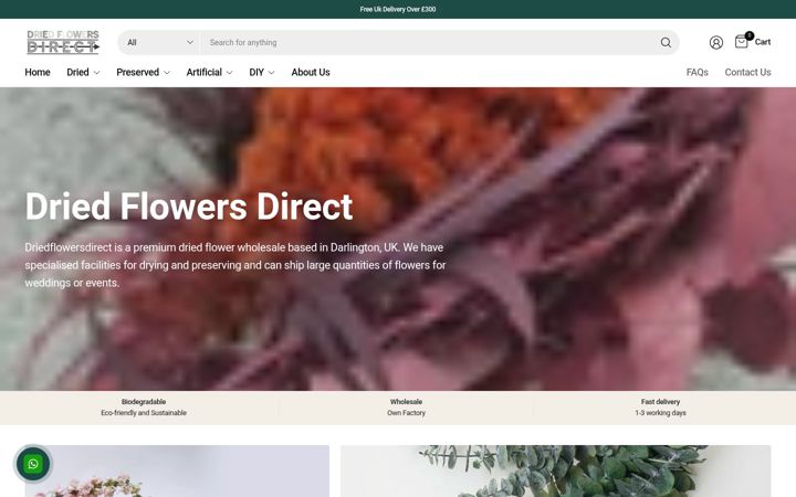 Captură de ecran a driedflowersdirect.co.uk