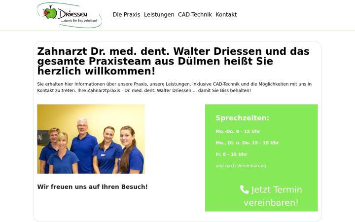 Screenshot of driessen-zahnarzt-duelmen.de