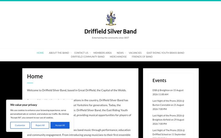 Screenshot of driffieldband.com