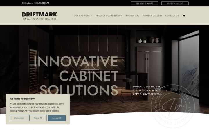 Screenshot of driftmarkcabinets.com