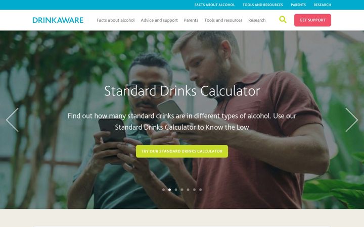 Captura de pantalla de drinkaware.ie