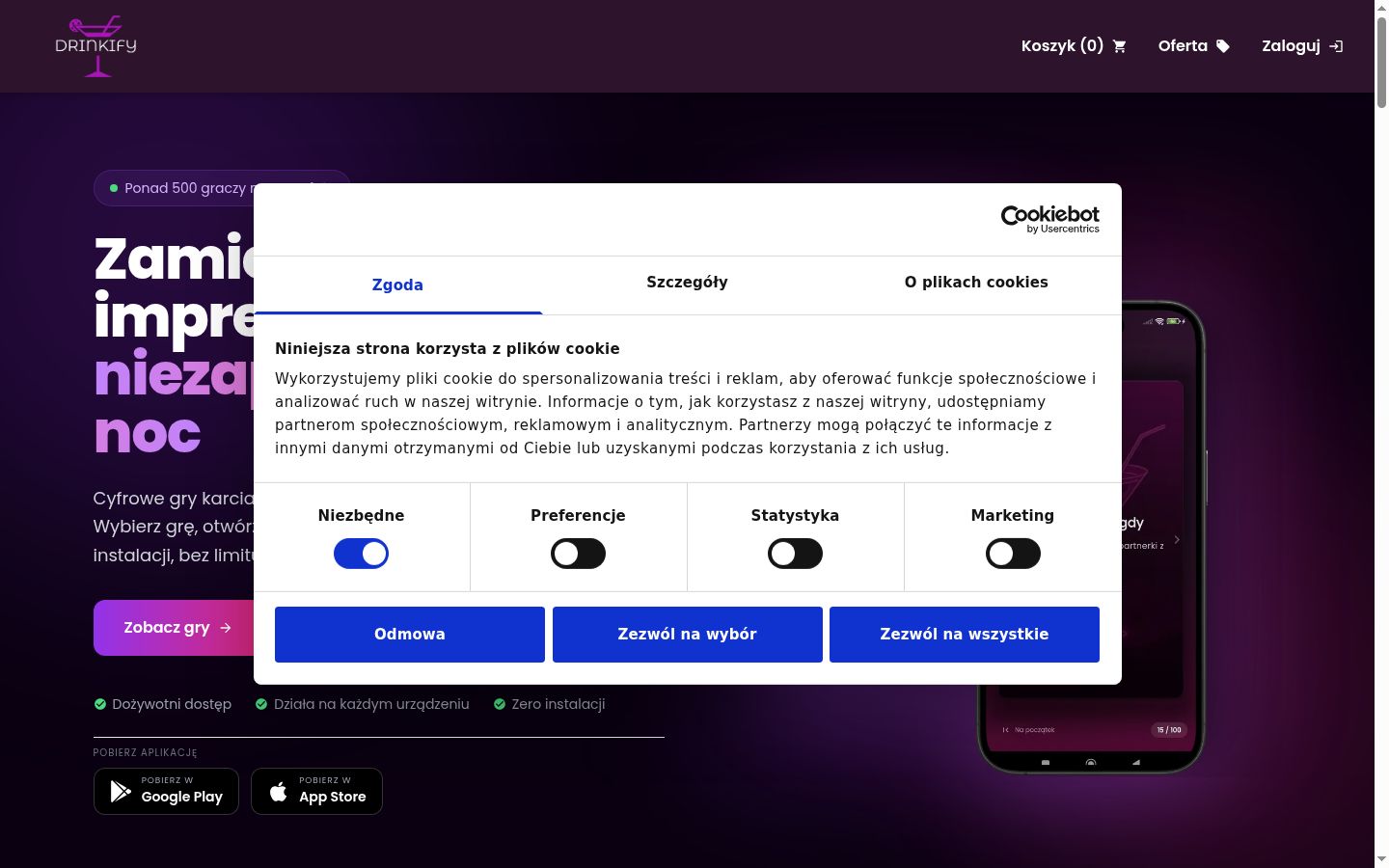 Captura de ecrã do banner de consentimento apresentado antes de qualquer interação