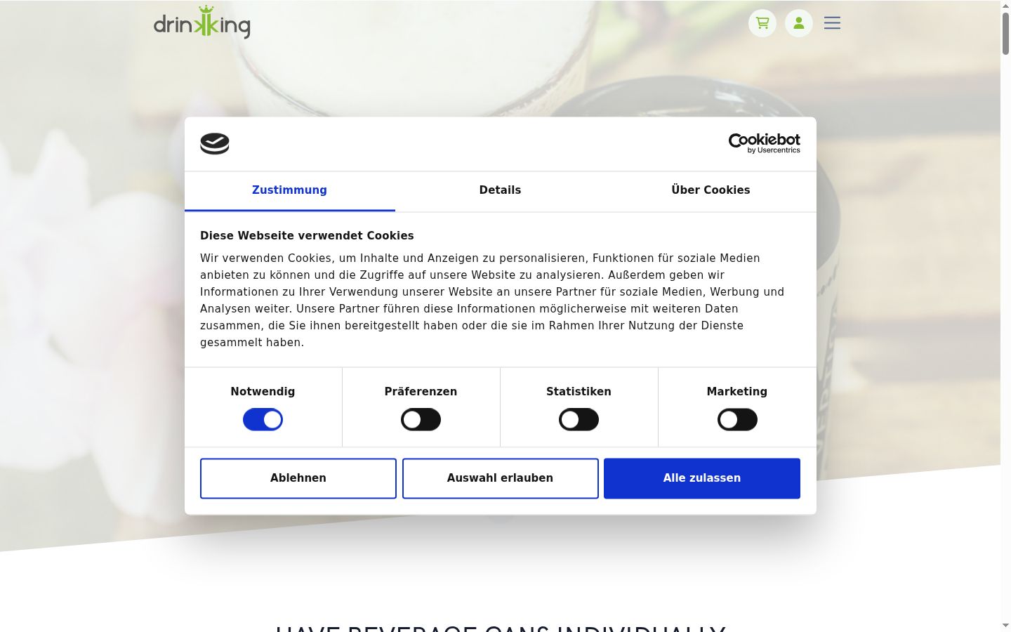 Screenshot del banner di consenso mostrato prima di qualsiasi interazione