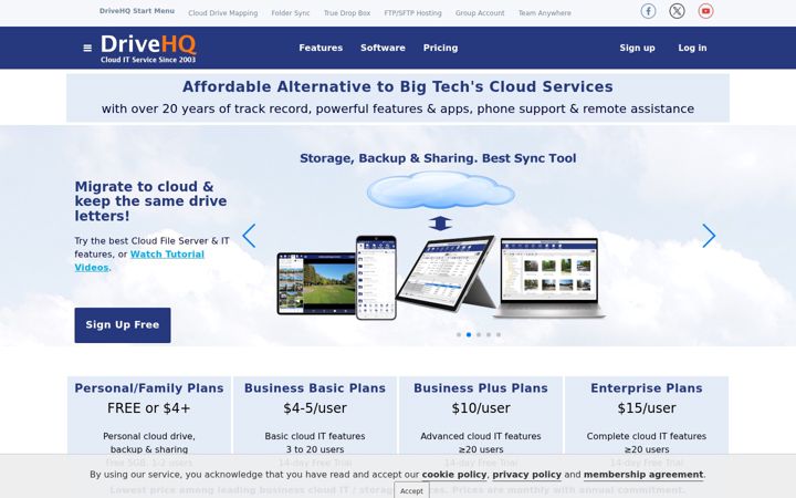 Screenshot of drivehq.com