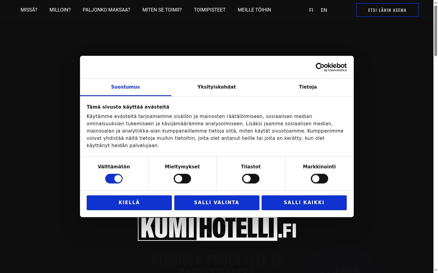 Skærmbillede af samtykkebanneret, som det blev vist før nogen interaktion