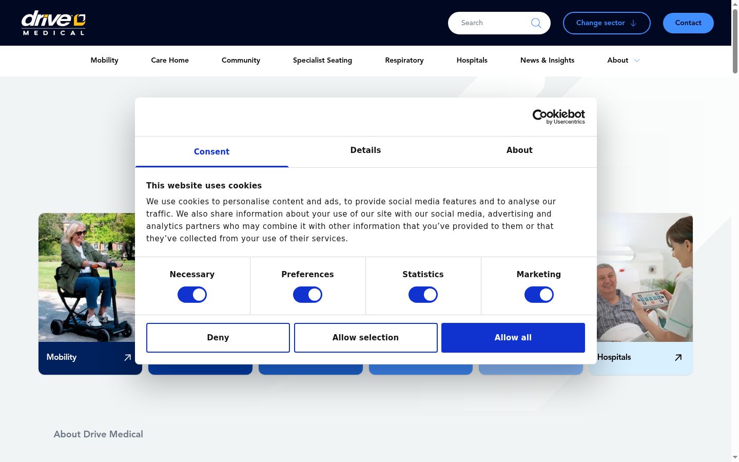 Screenshot del banner di consenso mostrato prima di qualsiasi interazione
