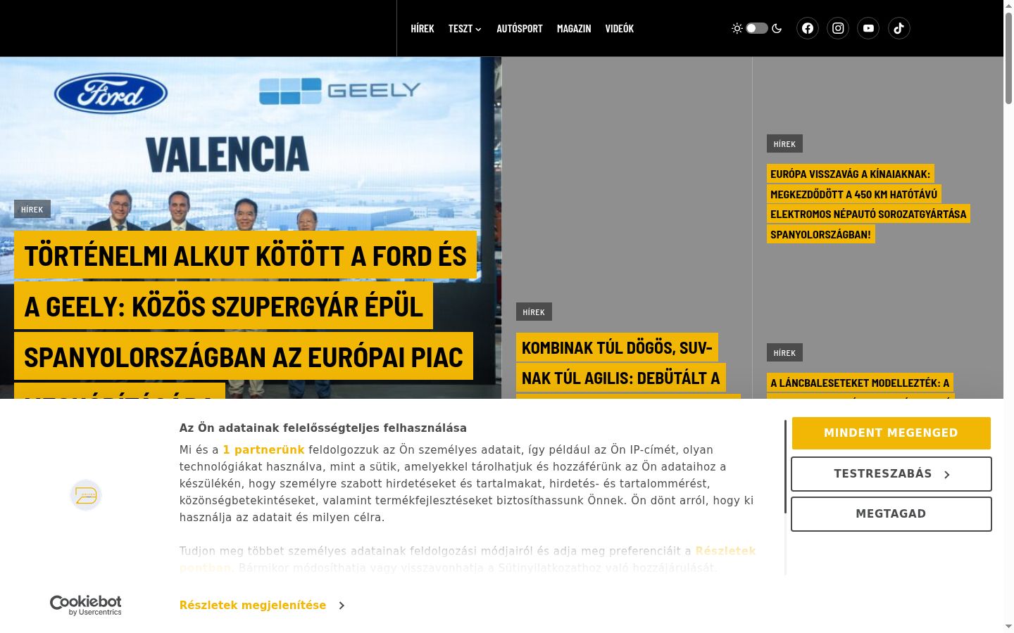 Képernyőkép a bármilyen interakció előtt megjelenő hozzájárulási bannerről