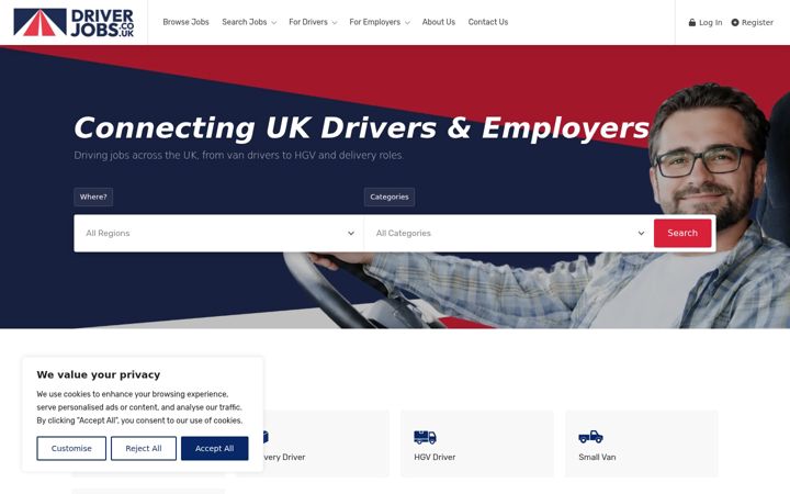 Captură de ecran a driverjobs.co.uk