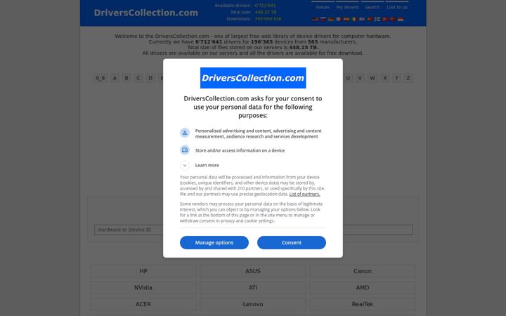 Screenshot of driverscollection.com