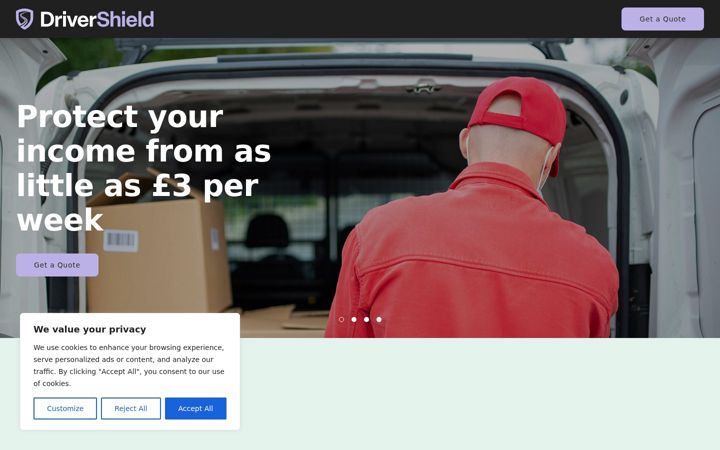 Captură de ecran a drivershield.co.uk