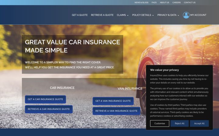 Skærmbillede af drivesmartinsurance.co.uk
