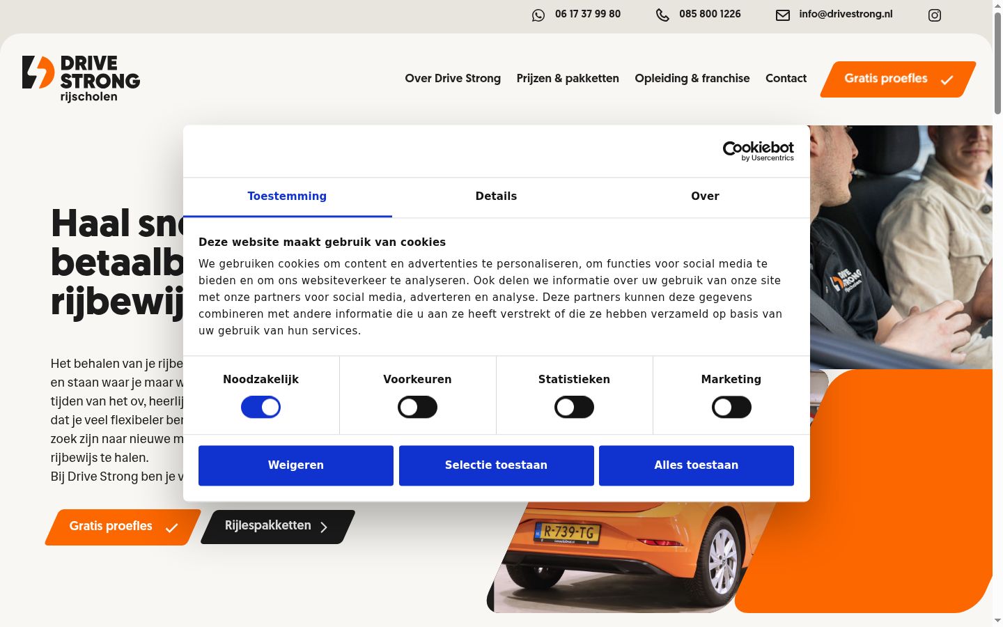 Screenshot del banner di consenso mostrato prima di qualsiasi interazione
