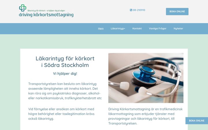 Snímek obrazovky drivingkorkortsmottagning.se