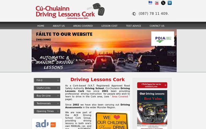 Ekraanipilt saidist drivinglessonscork.ie