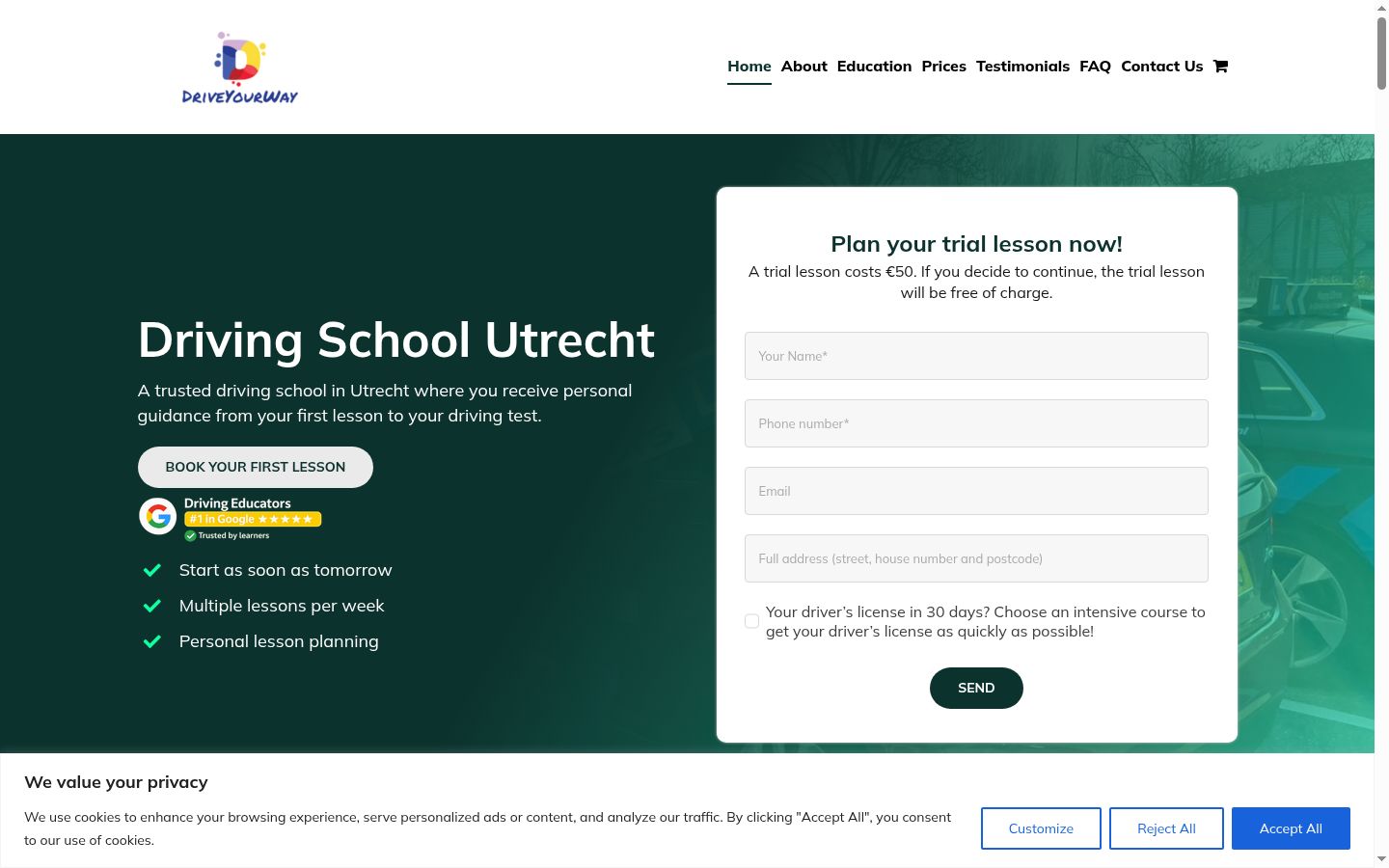 Screenshot del banner di consenso mostrato prima di qualsiasi interazione