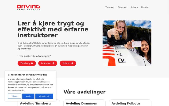 Kuvakaappaus sivustosta drivingtrafikkskole.no