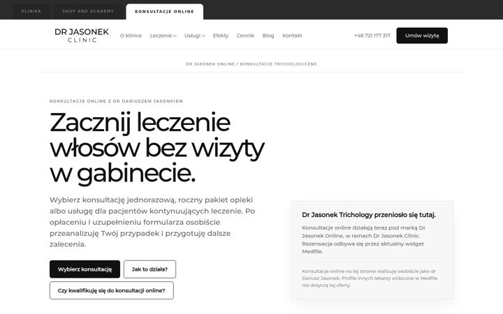 Captura de ecrã de drjasonek-trichology.pl