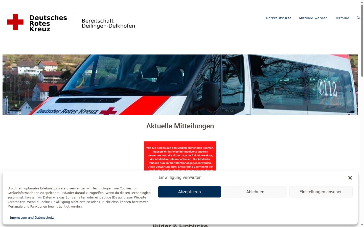 Screenshot del banner di consenso mostrato prima di qualsiasi interazione