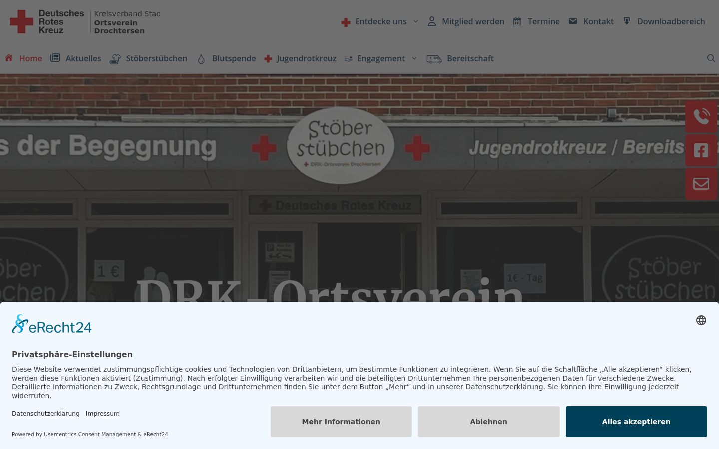Screenshot des Einwilligungsbanners vor jeglicher Interaktion