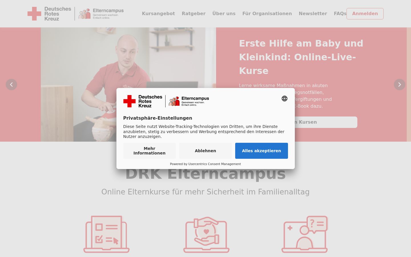 Screenshot van de toestemmingsbanner zoals getoond vóór enige interactie