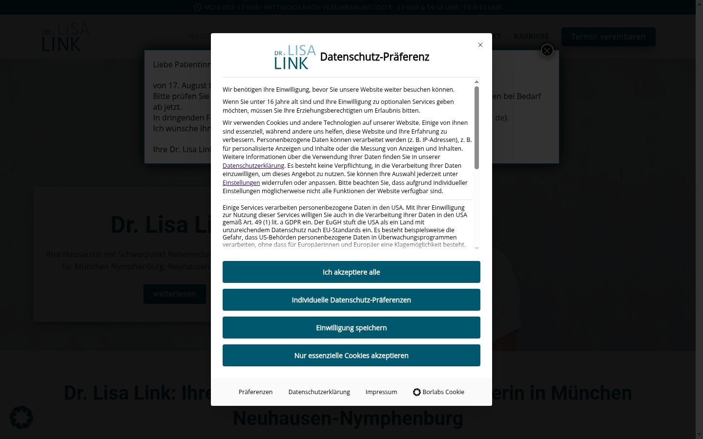 Screenshot of the consent banner shown before any interaction